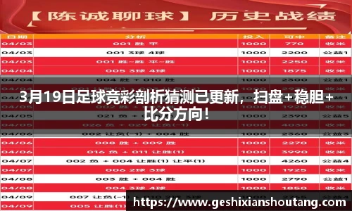 3月19日足球竞彩剖析猜测已更新，扫盘+稳胆+比分方向！